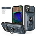thumbnail image 1 of Multi-Functional Heavy Duty Case for iPhone 15 Plus Ring Stand Camera Lens Sliding Cover, Rugged PC Soft TPU Hybrid Shockproof Case with Card Slot Holders Magnetic Car Mount, Gray, 1 of 13