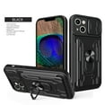thumbnail image 1 of Multi-Functional Heavy Duty Case for iPhone 15 Plus Ring Stand Camera Lens Sliding Cover, Rugged PC Soft TPU Hybrid Shockproof Case with Card Slot Holders Magnetic Car Mount, Black, 1 of 13