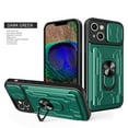 thumbnail image 1 of Multi-Functional Heavy Duty Case for iPhone 15 Plus Ring Stand Camera Lens Sliding Cover, Rugged PC Soft TPU Hybrid Shockproof Case with Card Slot Holders Magnetic Car Mount, Green, 1 of 13