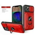 thumbnail image 1 of Multi-Functional Heavy Duty Case for iPhone 15 Plus Ring Stand Camera Lens Sliding Cover, Rugged PC Soft TPU Hybrid Shockproof Case with Card Slot Holders Magnetic Car Mount, Red, 1 of 13