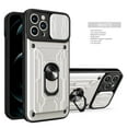 thumbnail image 1 of Multi-Functional Heavy Duty Case for iPhone 15 Pro Max Ring Stand Camera Lens Sliding Cover, Rugged PC Soft TPU Hybrid Shockproof Case with Card Slot Holders Magnetic Car Mount, White, 1 of 9
