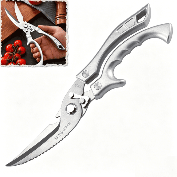 Multi-Functional Heavy-Duty Kitchen Scissors Snip, Cut & Crush for Chicken, Fish, Meat, Seafood, Easy Clean with Non-Slip Handle(RL Silver 1 PC)