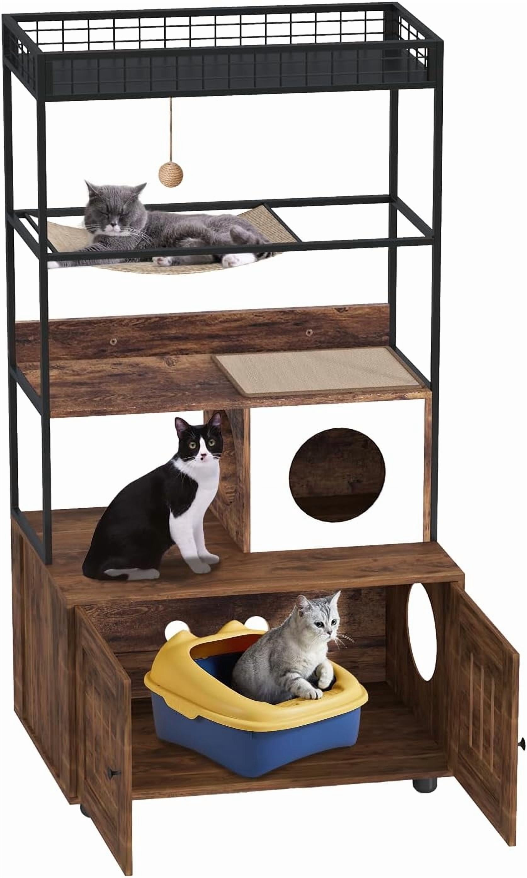 Multi-Functional Hidden Cat Litter Box Furniture, 2-In-1 Enclosure with Play Zone, Storage Shelves & 150 Lb Capacity