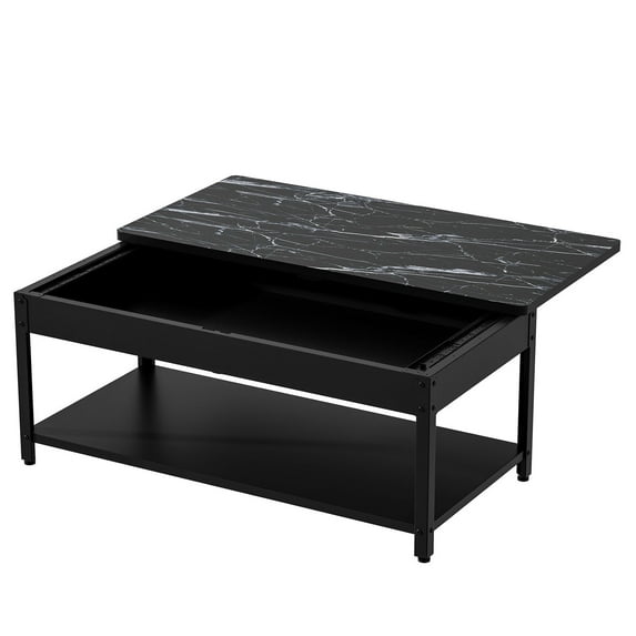 Imitation Marble Coffee Table with Multi-Functional Hidden Storage and Fingerprint Lock, for Living Room