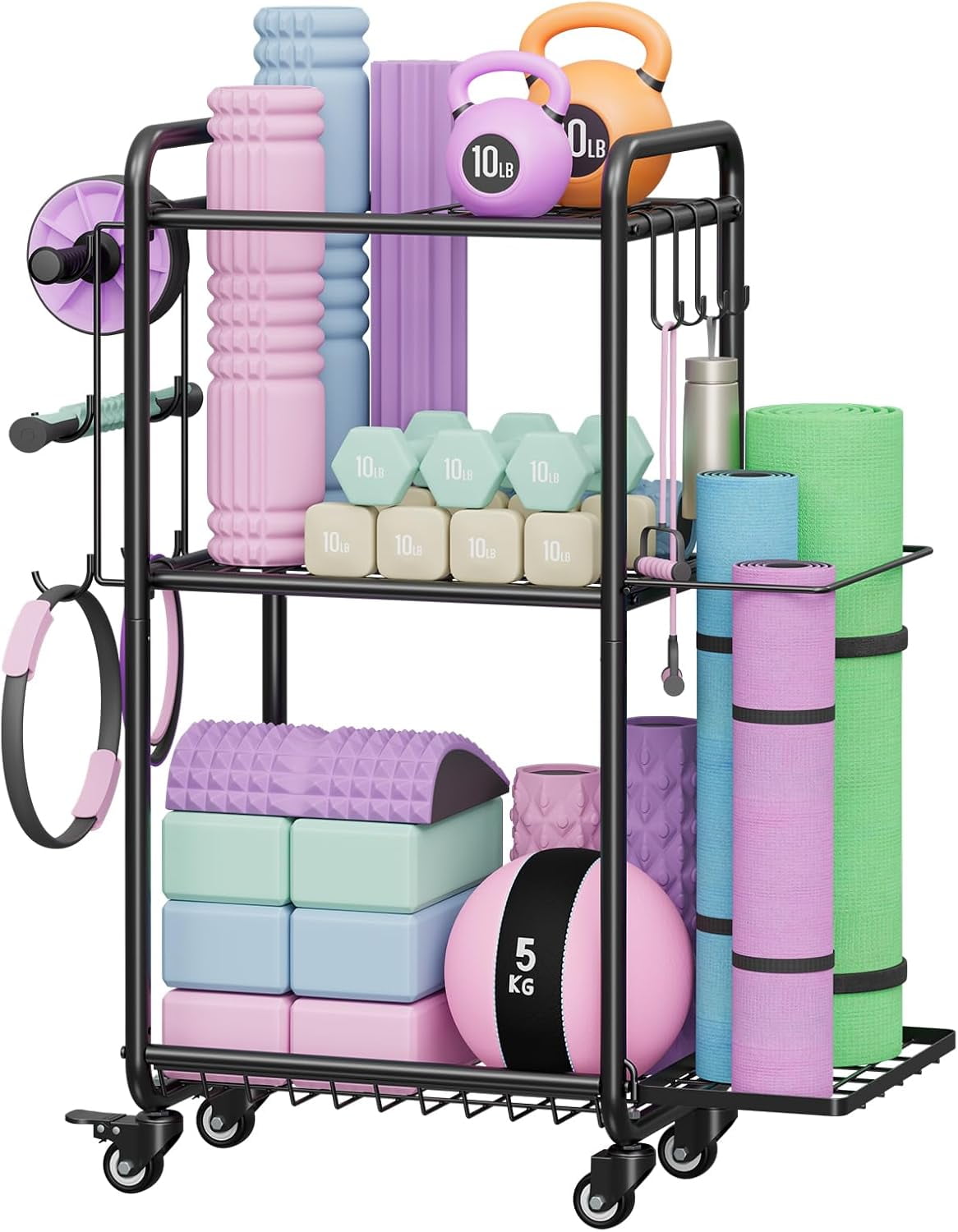 Multi-Functional Home Gym Storage Rack - Yoga Mat Storage Rack, Dumbbell Weight Rack & Wor