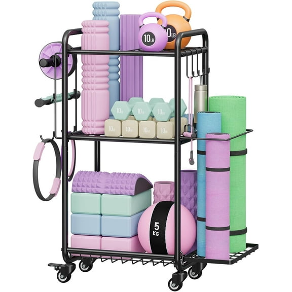 Multi-Functional Home Gym Storage Rack - Yoga Mat Storage Rack, Dumbbell Weight Rack & Workout Equipment Storage with Heavy-Duty Steel Construction for Gym Fitness Organizer