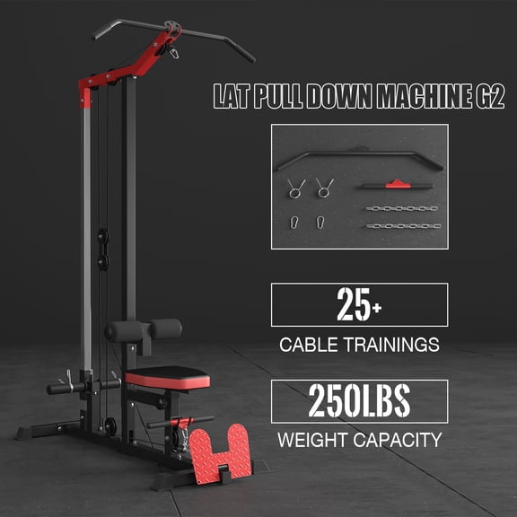 Multi-Functional Home Gym Workout Machine with a Capacity of 450 Lbs - Features a Lat Pull-Down And Row Cable Station, Flip-Up Footplate, Adjustable Red High And Low Pulley