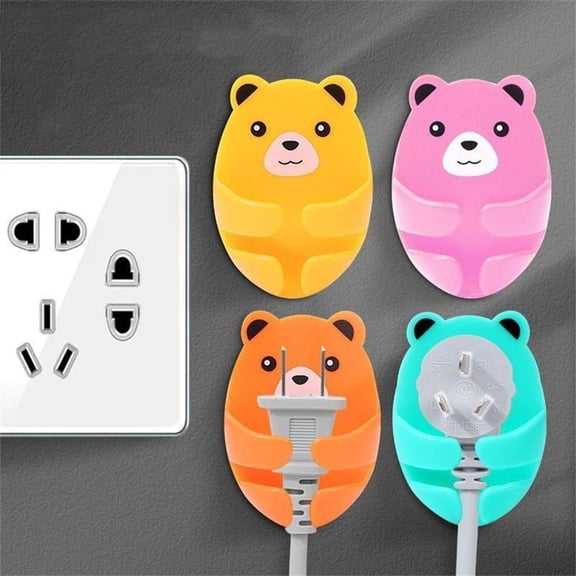 Multi Functional Hooks, 4 Counts/set Cartoon Hug Bear Non Drilling Adhesive Hook, Plug Hook, Power Socket Holder, Kitchen Bear Plug Storage Hook