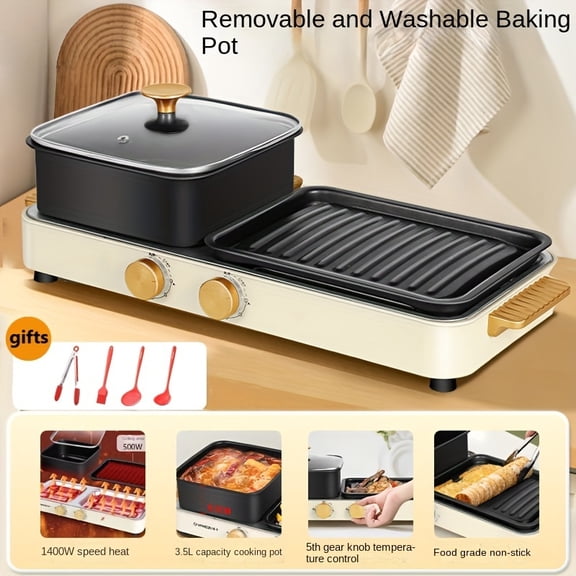 Multi-Functional Hotpot & Grill All-in-One - Zoned Temperature Control for Fry Grill Boil