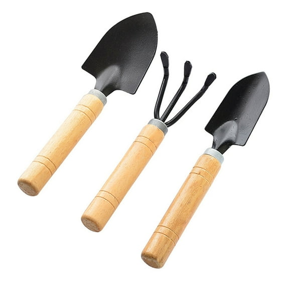 Multi-Functional Household Planting Tool Kit, Rustproof Metal Gardening Implements with Smooth Wooden Handles for Daily Plant Maintenance_3PC