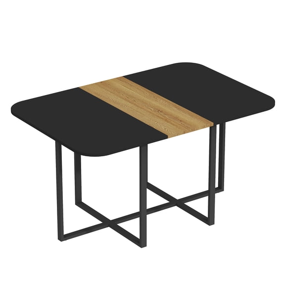 Multi-Functional Kitchen Table - Waterproof MDF Desktop with Natural Wood Strip and Sturdy Metal Base for Dining and Working