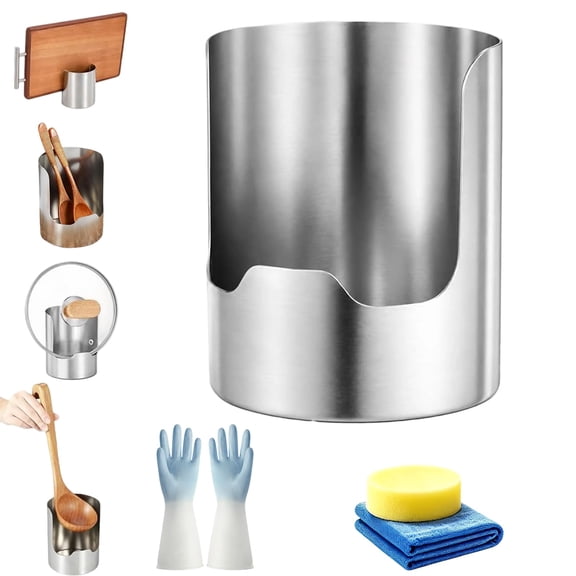 Multi-Functional Kitchen Utensil Holder for Countertop, Heavy Duty Stainless Steel Pot Lid Organizer, Spoon Rest, Cutting Board Rack, Vertical Space-Saving Stand