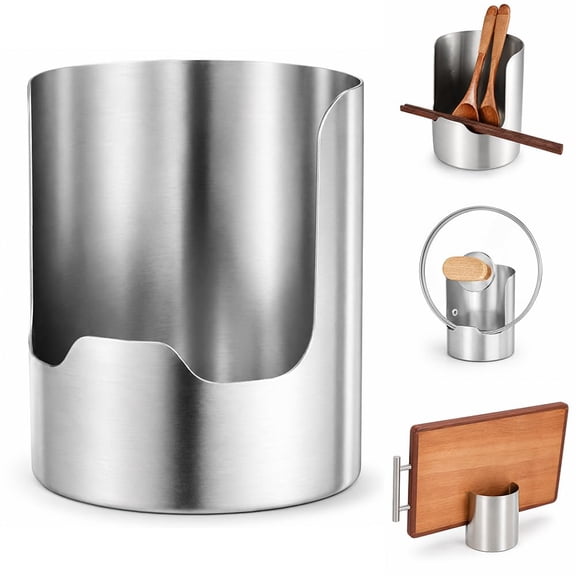 Multi-Functional Kitchen Utensil Holder, Thickened Stainless Steel Countertop Organizer Crock Holds Pot Lids Spatulas Cutting Boards Cooking Vertical Caddy Non-Slip Tray Space-Saving Wide Open