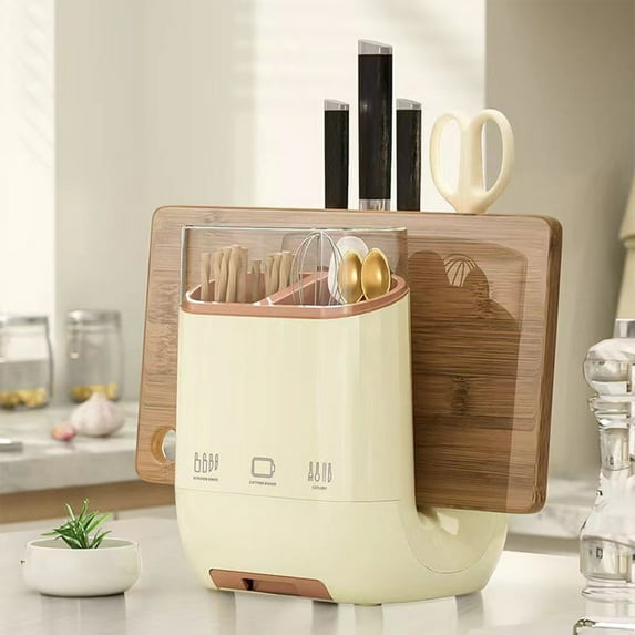 Multi Functional Kitchen Utensil Organizer with Drain Tray, Countertop Storage Holder for Knives, Spatulas, Spoons, Chopsticks