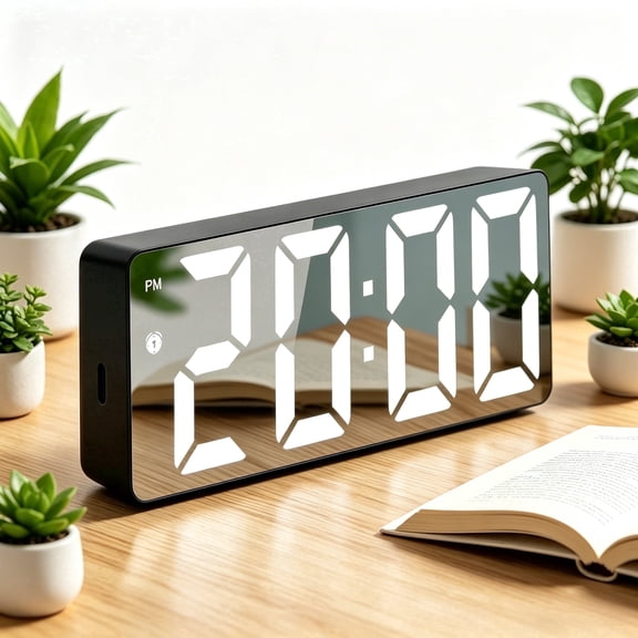 Digital Alarm Clock with Large LED Display, Mirror Surface Electric Desk Clock with Snooze and 12/24H, Modern Bedside Clock for Bedroom