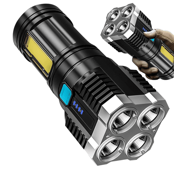 Multi-Functional LED High-Beam Flashlight with COB Side Light - USB Rechargeable, Portable and Enhanced Lighting for Outdoor Hiking, Camping, and Exploration - Durable and Versatile