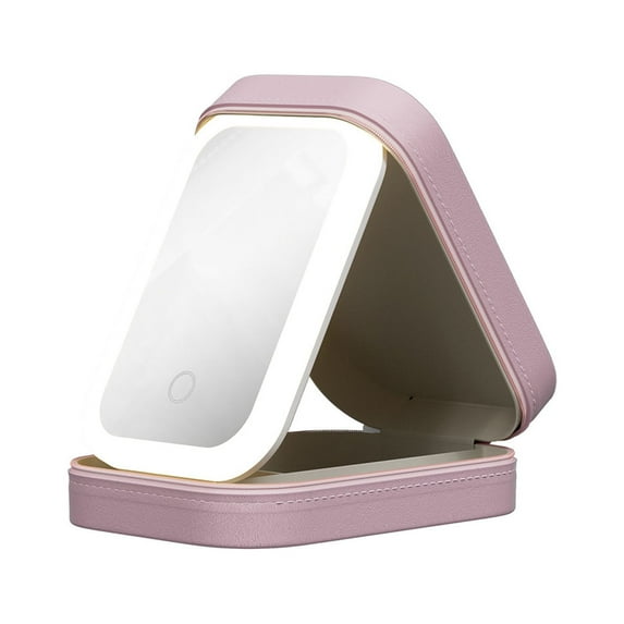 Multi Functional LED Makeup Mirror with Light Three Color Adjustable Folding Integrated Jewelry Box Cosmetics Storage Box