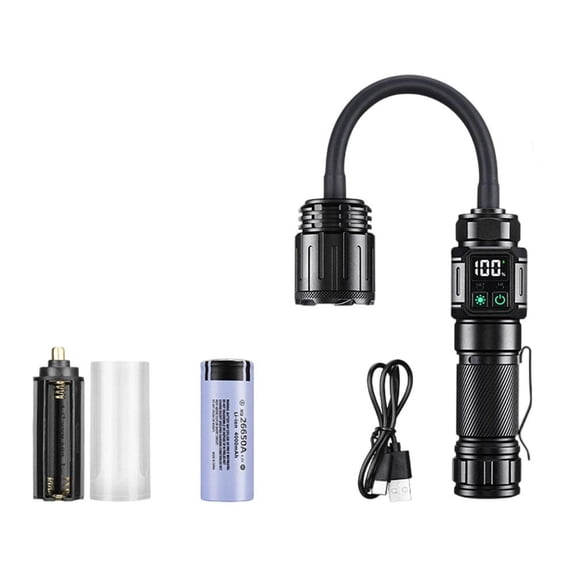 Multi-Functional LED Work Flashlight 360 Flexible Gooseneck Magnetic Work Light USB Rechargeable Zoomable Torch With Digital Display 9 Light Modes For Car Repair Camping Emergency