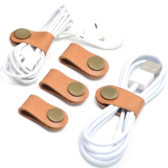 Multi-Functional Leather Cord Organizer Set, Cable Keeper Winder Earbud Storage Case with Cable Ties Clips, Perfect Stocking Stuffers & Small Gifts for Men