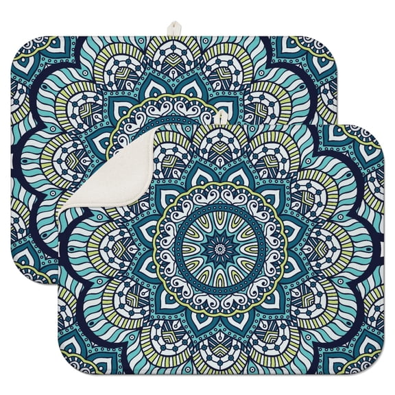 Multi-Functional Mandala Coffee Mat with Exotic Floral and Tribal Patterns – Ultra Absorbent Microfiber Spill Pad, Foldable Dish Drying Mat for Kitchen and Cafe