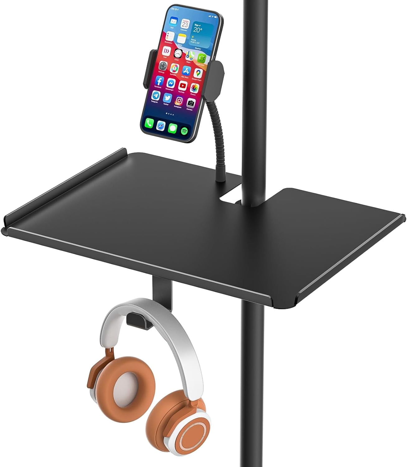 Multi-Functional Metal Mic Stand Tray Shelf with Phone Holder - Universal Microphone Stand Tray Clamp on Most Studio, Concert, Karaoke, Music Stand Tray with 11.7" x 7.8" for Storage