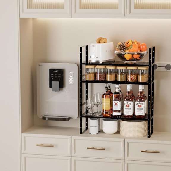 Multi-Functional Metal Shoe Rack,Expandable Adjustable Stackable Kitchen Organizer,Metal Shelf risers for cabinets, Kitchens and Closet, Bathroom(3Packs/Black/Medium)