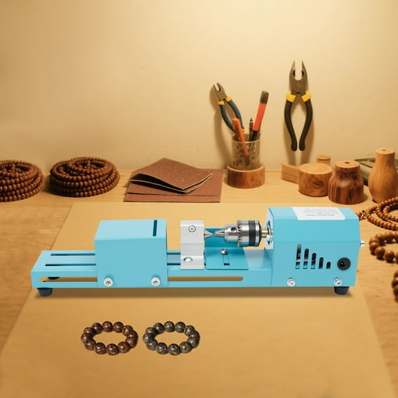 Multi-Functional Mini Lathe, Compact 13.5-inch Blue Metal Frame, 96W High-Speed Motor & Rubber Feet, Suitable for Carving Rosewood, Mahogany, and Walnut Materials