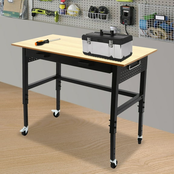 Multi-Functional Mobile Workbench | Adjustable Height | Power Outlet & Drawer | 200 lbs Capacity | Ideal for Garage, Home, and Office
