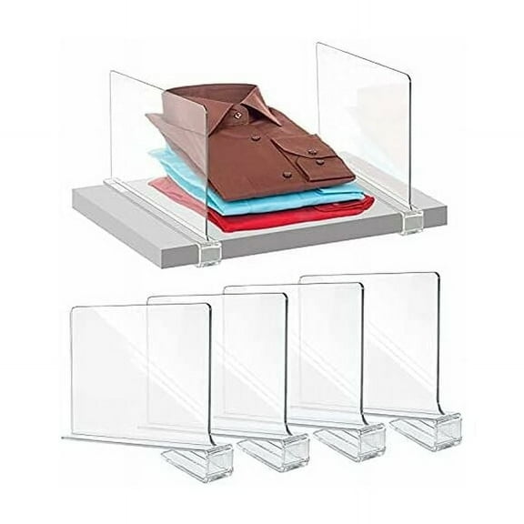 Multi-Functional Organizer for Closet and Kitchen, Crystal-Clear Acrylic Bookshelf Dividers with Easy Adjustment, Customizable Cubby Size for Storage Shelf (Pack Of 4)