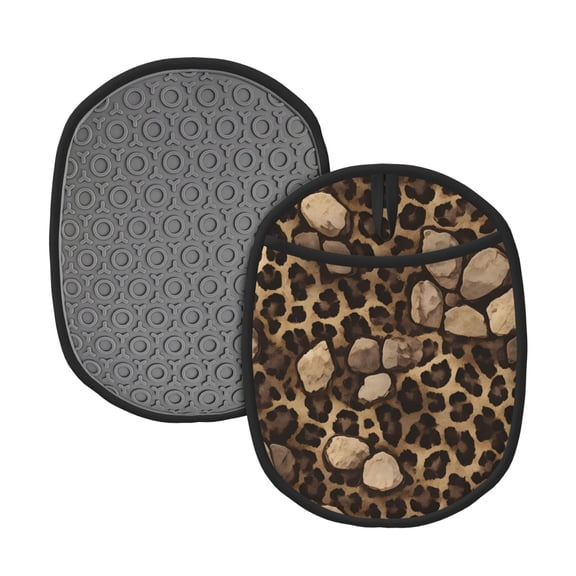 Multi-Functional Oven Silicone Pot Pad 7.5×9.4in Anti-Slip Heat-Insulating Pad Baking Gloves Heat-Resistant Cotton Layer 2pcs Leopard Skin Print Style Firebrick_2