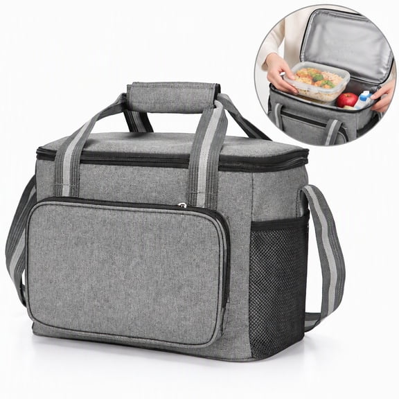Oxford Cloth Insulated Cooler Bag, Portable Thermal Lunch Tote for Picnic Travel Office Meal Storage
