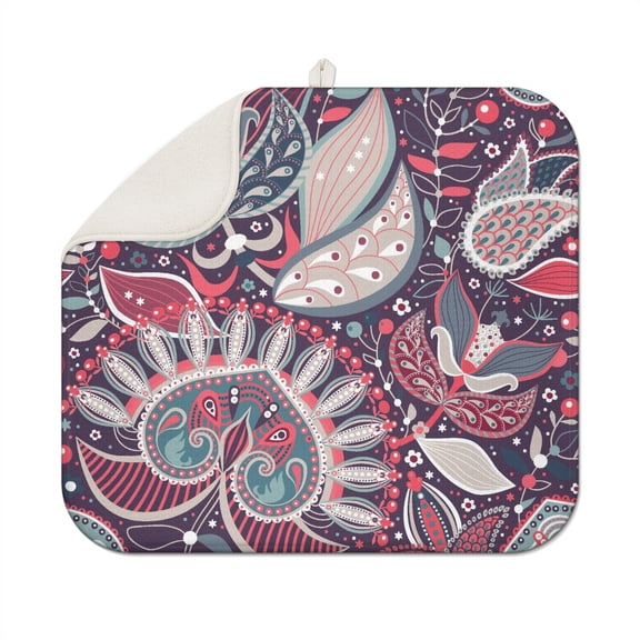 Multi-Functional Paisley Coffee Mat with Exotic Floral and Tribal Patterns – Ultra Absorbent Microfiber Spill Pad, Foldable Dish Drying Mat for Kitchen and Cafe