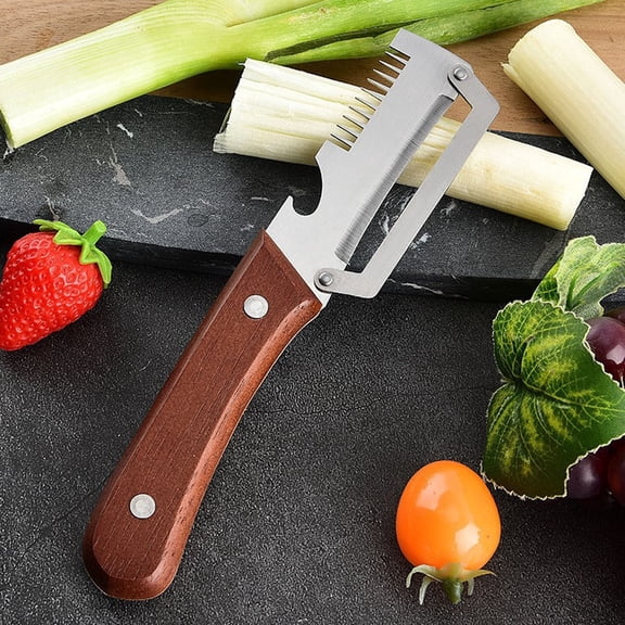 Multi Functional Peeling Scallion Knife Stainless Steel Vegetable Fruit Peeler with Wood Handle