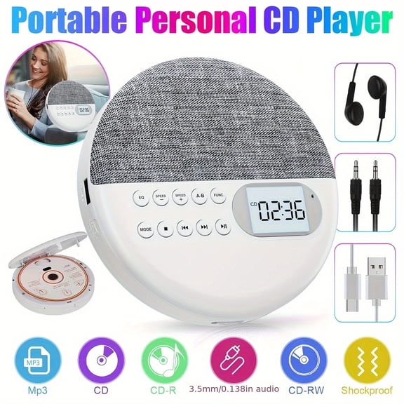 Multi-Functional Portable CD Player with USB Playback, Dual Wireless Speakers, and Rechargeable Battery for Home and On-the-Go Use