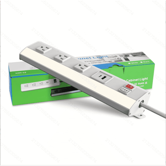 Multi-Functional Power Strip with Under Cabinet Lights Bar, 3 AC Outlets & 2 USB Ports Support USB/Type-C Fast Charging, Aluminum Shell & 2 CCT 3000K/6000K, Under Tool Cabinet Lights