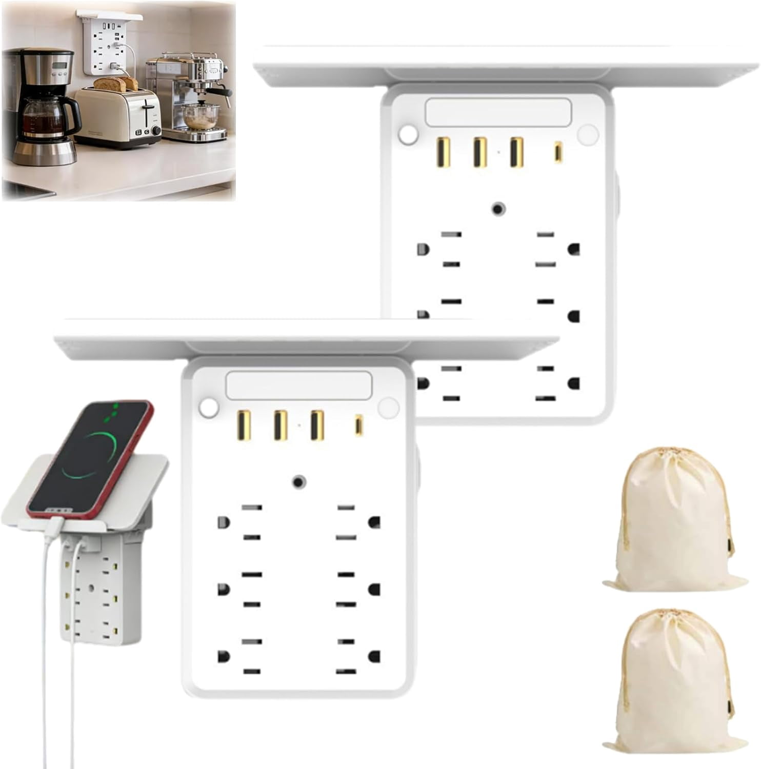 Multi-Functional Power Strip with Panel, 2026 New Wall Outlet Extender with Shelf, USB Ports + USB-C,for Homes Office and Dormitories