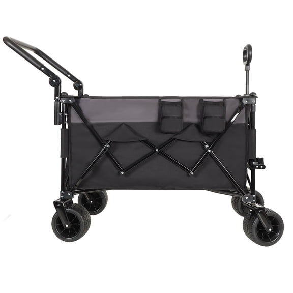 Multi-Functional Push-Pull Folding Wagon Cart, Heavy-Duty Utility Cart with Rotating Handle, 360 All-Terrain Wheels, Large Capacity for Groceries Outdoor Transport, Black Gray