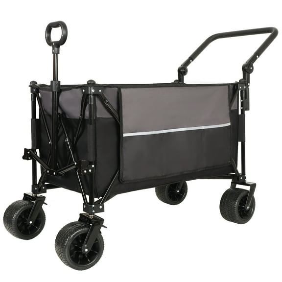 【LuckyNote】Multi-Functional Folding Wagon Cart, Heavy-Duty with 360° All-Terrain Wheels & Adjustable Handle, Large Capacity Foldable Utility Cart, Black-Gray
