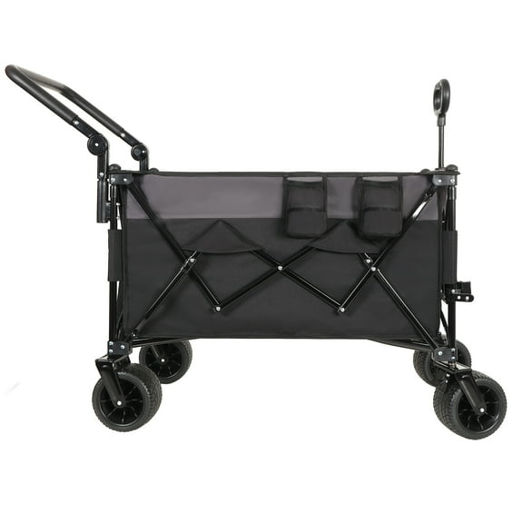 Multi-Functional Push-Pull Folding Wagon Cart with Rotating Handle & 360° All-Terrain Wheels – Heavy-Duty, Adjustable Design, Large Capacity for Transport, Groceries, and Outdoor Use, Black- Gray