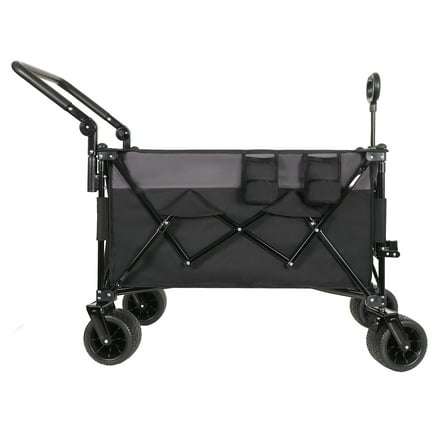 Multi-Functional Push-Pull Folding Wagon Cart with Rotating Handle & 360° All- Wheels – Heavy-Duty, Adjustable Design, Large Capacity for Transport, Groceries, and Outdoor Use, Black- Gray