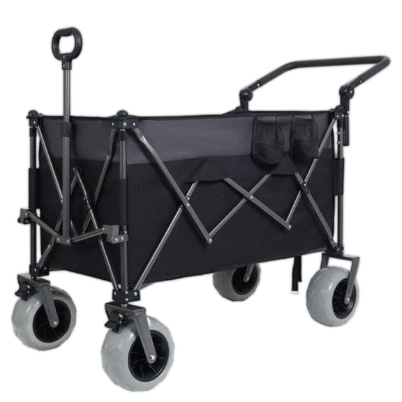 Multi-Functional Push-Pull Folding Wagon Cart with Rotating Handle & 9"x4" Beach Tires for Camping & Beach -300L XL Heavy-Duty, Large Capacity for Transport, Groceries, and Outdoor Use