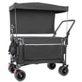 thumbnail image 1 of Multi-Functional Push-Pull Folding Wagon Cart with Rotating Handle & Canopy, 7''x4''All-Terrain Wheels & Brakes, Load Capacity 480lbs, 300L Large Capacity for Transport, Groceries, Outdoor Use, Black, 1 of 12