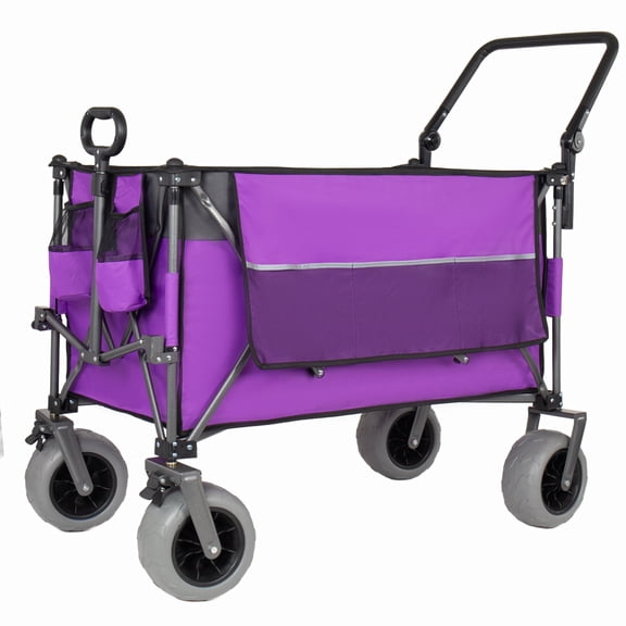 Multi-Functional Push-Pull Folding Wagon Cart with Rotating Handle & Canopy, 9"x4" Beach Tires for Camping & Beach, Load Capacity 480lbs, 300L Large Capacity for Transport, Groceries, Outdoor Use