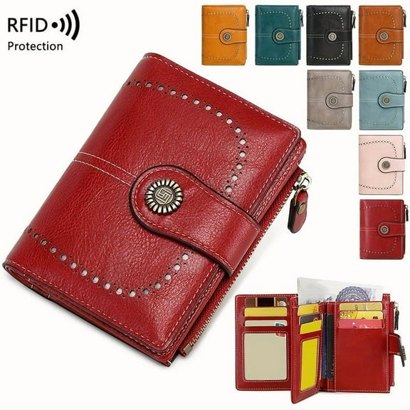 New Multi-Functional RFID Anti-theft Wallet - Women's Retro Fashion Clip Short Small Multi-Card Slot Zipper Buckle Wallet