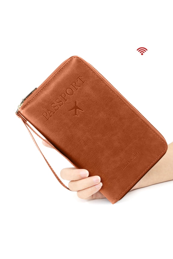 Multi-Functional RFID Passport Wallet, RFID Passport Holder for Travel, Travel Wallet for Women Men, ID Card Organizer with Anti-Theft, Slim Leather Cover for Credit Cards, Tickets, Cash