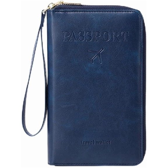 Multi-Functional RFID Passport Wallet, RFID Passport Holder for Travel, Travel Wallet for Women Men - ID Card Organizer with Anti-Theft, Slim Leather Cover for Credit Cards, Tickets, Cash (Blue-C)