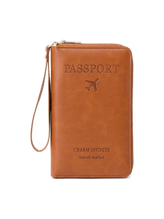 Multi-Functional RFID Passport Wallet, Travel Wallet for Men & Women, Secure ID Card Organizer with Anti-Theft Protection, Slim Leather Cover for Credit Cards, Tickets, and Cash (Brown)