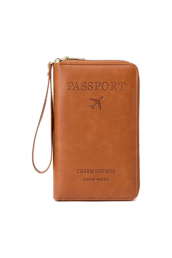 Multi-Functional RFID Passport Wallet, Travel Wallet for Men & Women, Secure ID Card Organizer with Anti-Theft Protection, Slim Leather Cover for Credit Cards, Tickets, and Cash (Brown)