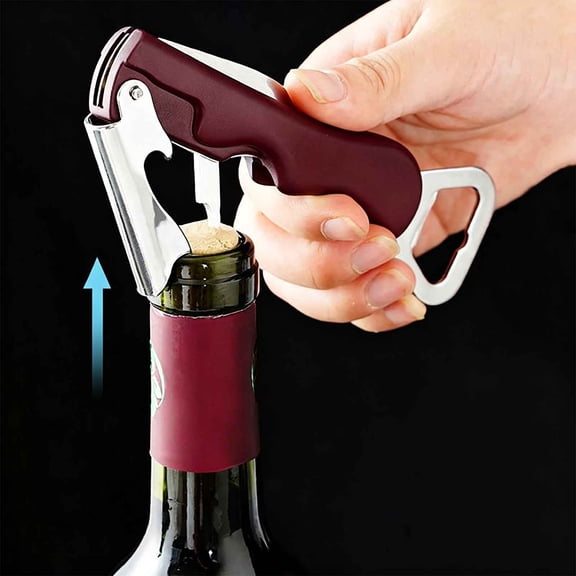 Multi-Functional Rabbit Style Wine Opener, Red Stainless Steel Lever Corkscrew with Beer Opener, Portable Manual Bottle Opener for Household Bar Party Gathering