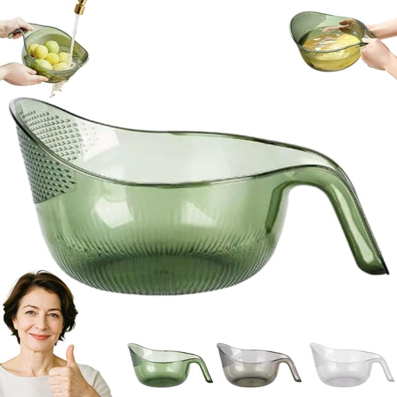 Multi-Functional Rice Strainer with Handle, Aesthetic Multifunctional Kitchen Strainer with Handle, Quick Drainage Bowl for Washing Rice, Fruits and Vegetables